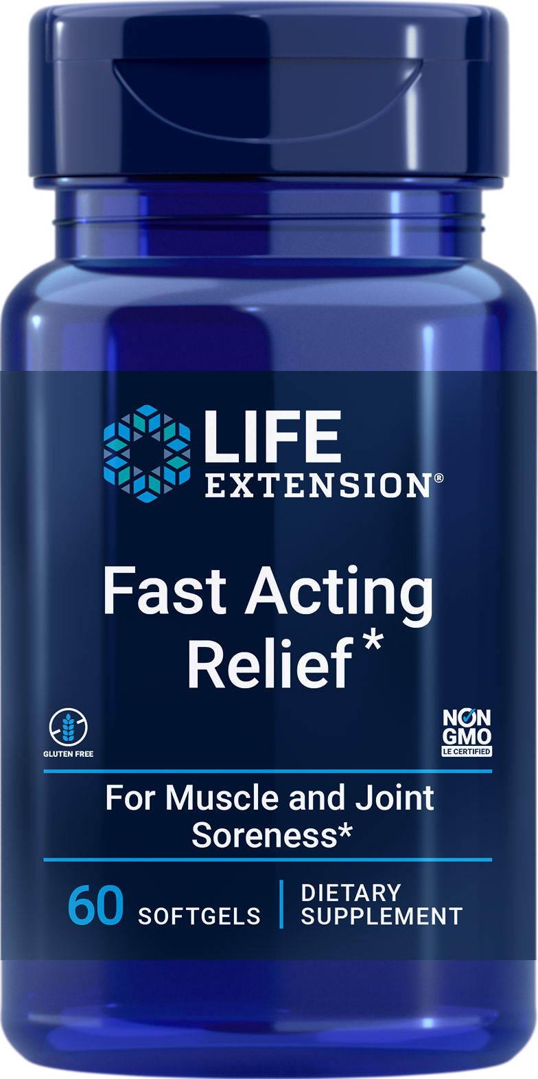 Life Extension Fast Acting Relief, 60 cápsulas blandas con cúrcuma, Boswellia y sésamo negro para comodidad de huesos, músculos y articulaciones.